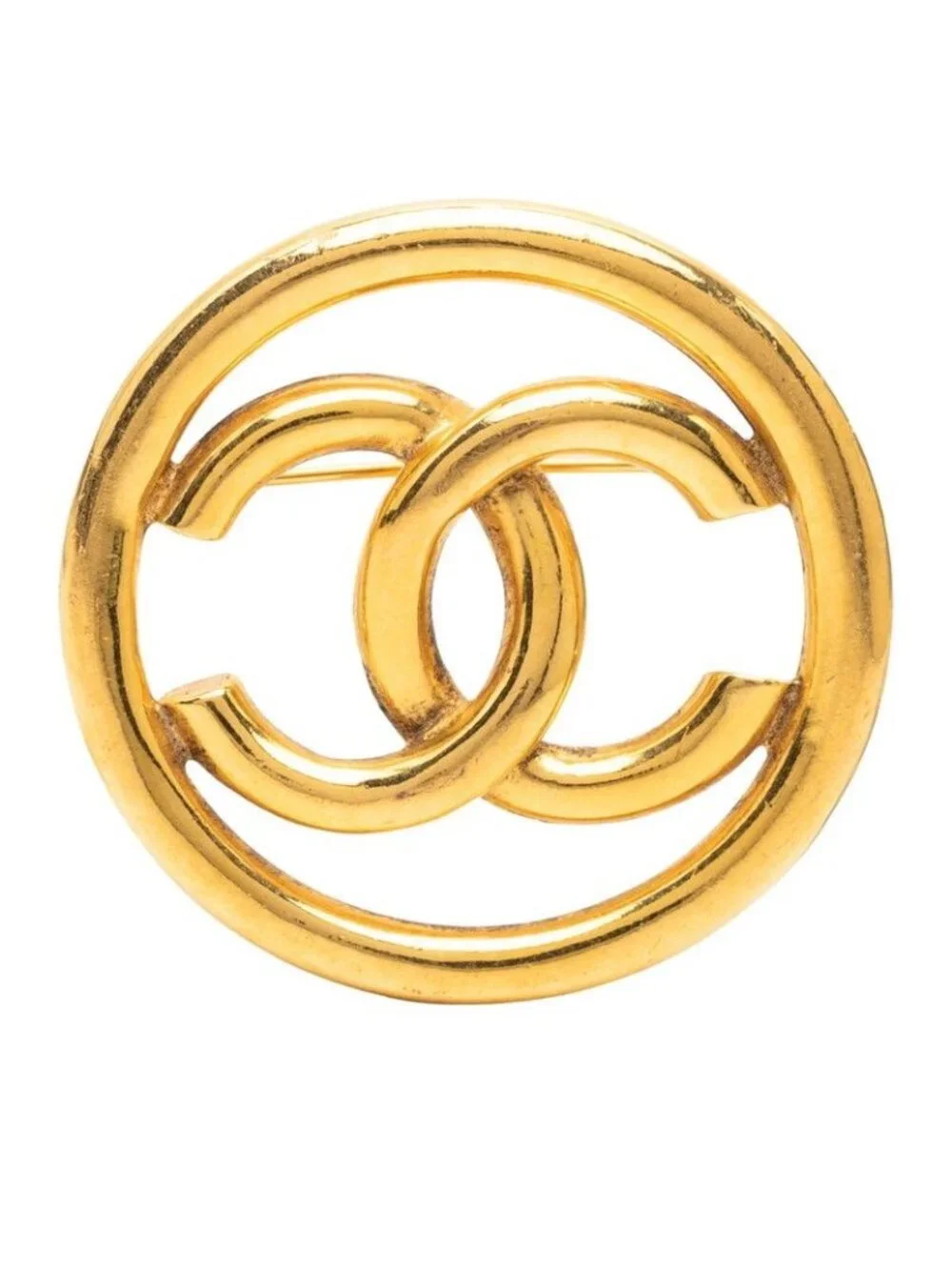 Chanel CC Logo Round Brooch Gold Plated